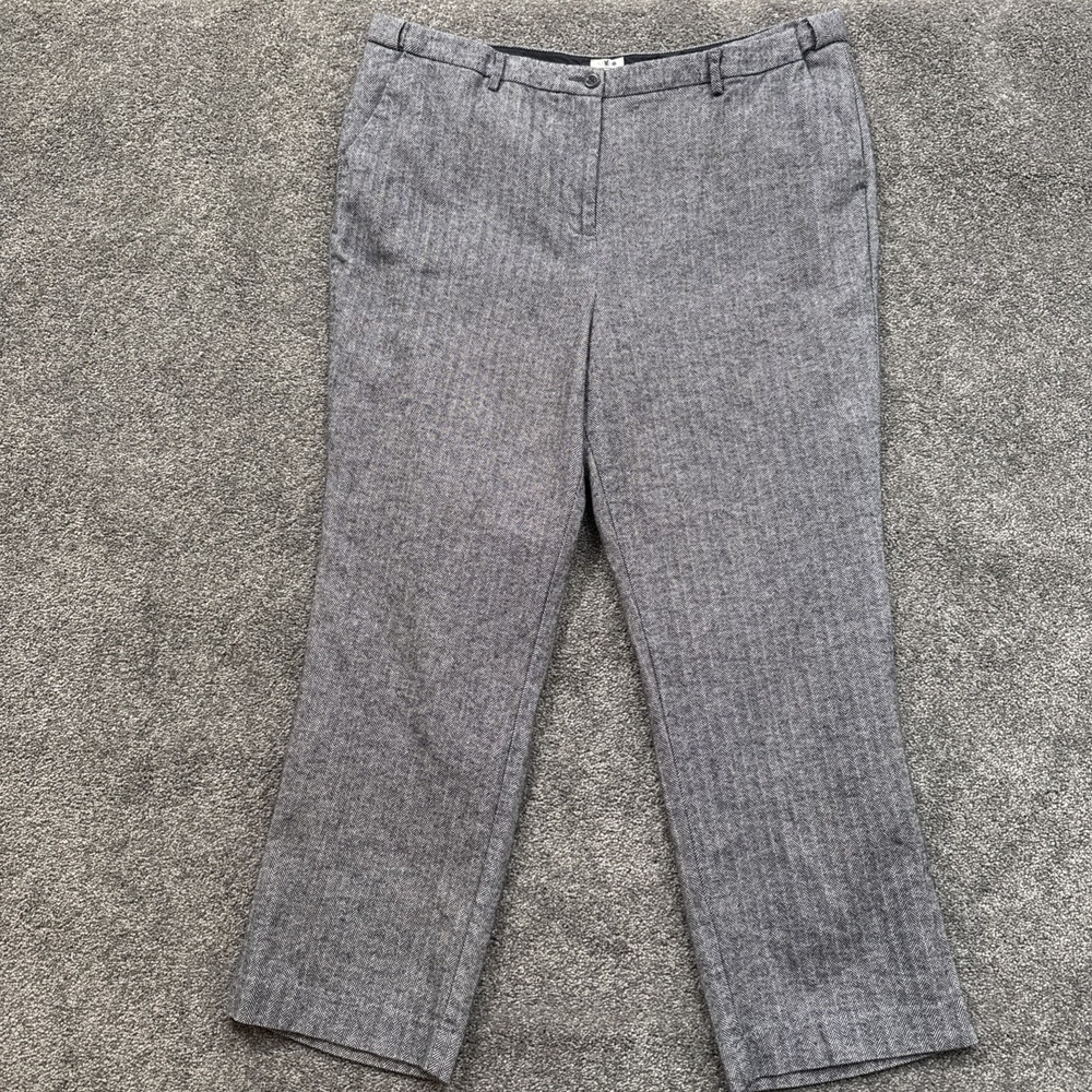 Womens 20W LL bean Dress Pants Gray Herringbone Lined Adjustable Waist Stretch